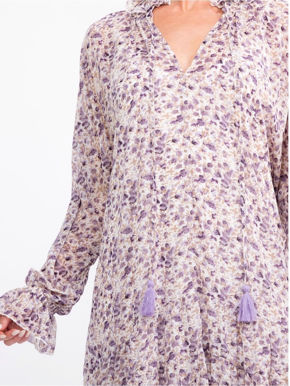 Boho Floral Tiered Midi Dress in Lilac 💜 ☮️ - Picture 2 of 3